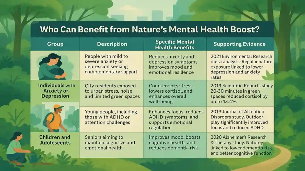 Who Can Benefit from Nature’s Mental Health Boost, mental health, Nature Mental Health impact factor 2025,